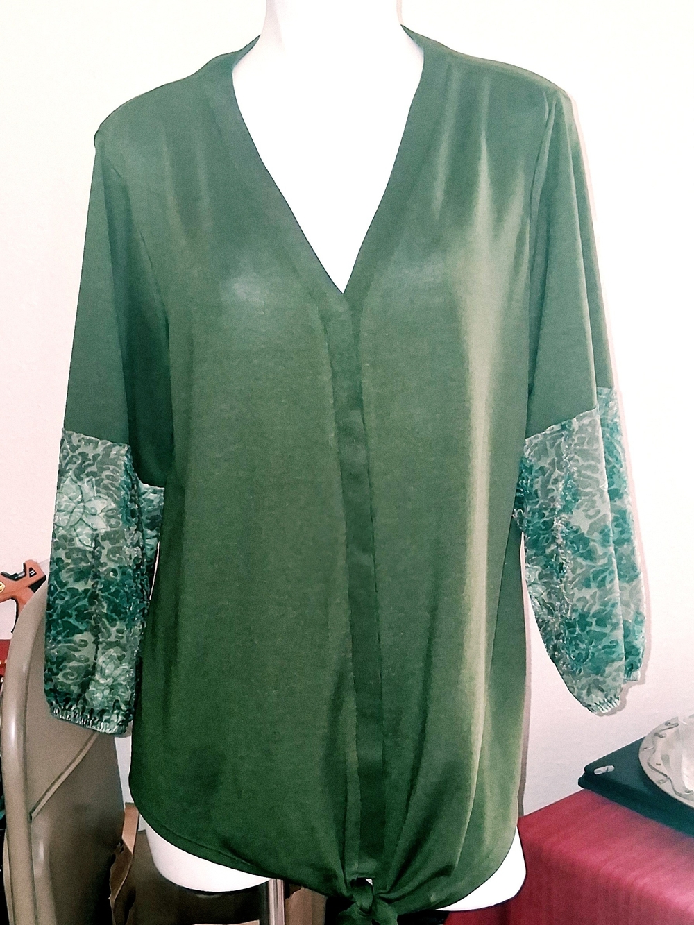 V-Neck with Patterned Sleeves